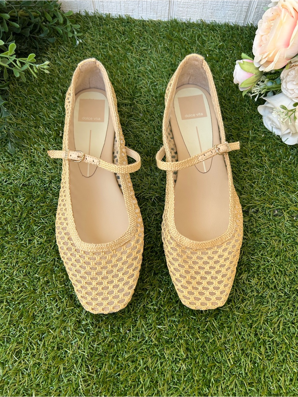 DOLCE VITA Reyes Woven Mary Jane Flats in Tan Light Natural woven raffia Sz 7 - Picture 8 of 16